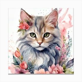 Coon Cat Watercolor Painting Canvas Print