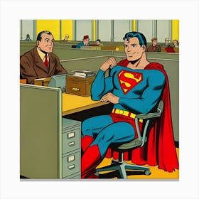 Superman Sitting At A Cubical, 1930 S Comic (3) Canvas Print