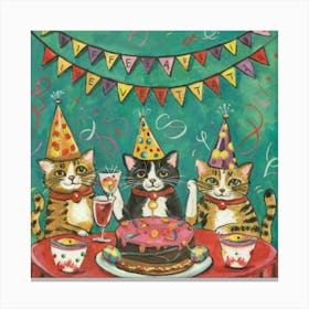 Feline Fiesta Print Art A Whimsical Scene Of Cats Throwing A Playful Party With Confetti, Hats, And Joyous Expressions, Capturing The Lively Spirit Of Feline Celebrations Canvas Print