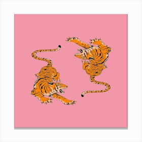 Tiger On Pink Background Canvas Print