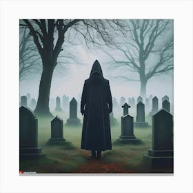 Man Walking Through A Cemetery Canvas Print