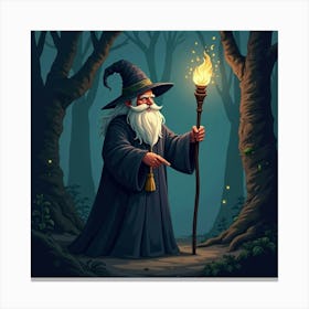 A Wizard Holding A Glowing Staff In A Darkened Forest 1 Canvas Print