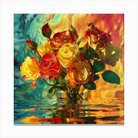 Colorful Roses In A Vase Canvas Print