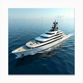 Majestic Superyacht With Sun Deck And Helipad, Floating In Blue Sea 1 Canvas Print