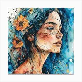 Watercolor Of A Woman With Flowers Canvas Print