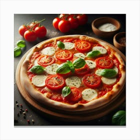 Pizza With Tomatoes And Basil 2 Canvas Print