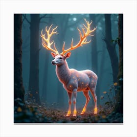 A Dreamy Stag With Antlers Of Glowing, Fractal Patterns Standing In A Mystical Forest 1 Canvas Print