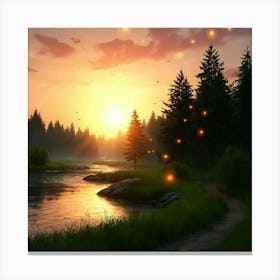 Sunset In The Forest Canvas Print