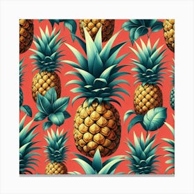 Pineapples On A Red Background 2 Canvas Print