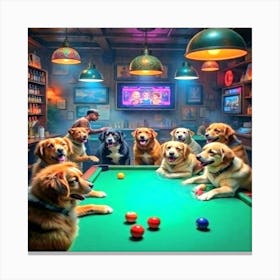 Dogs Playing Pool Leinwandbild