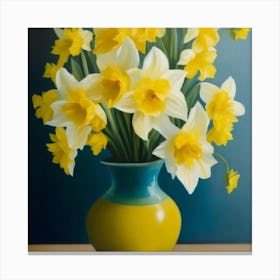 Daffodils In A Blue Vase 1 Canvas Print