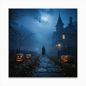 Haunting Halloween Greetings On A Misty Night (23) Canvas Print