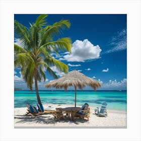 Beach With Palm Trees Canvas Print