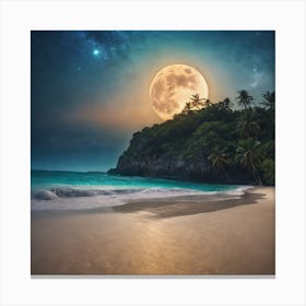 Full Moon Over The Beach Canvas Print