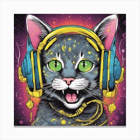 Cosmic Cat With Headphones 1 Canvas Print