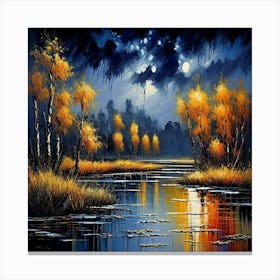 Moonlight At The River Canvas Print