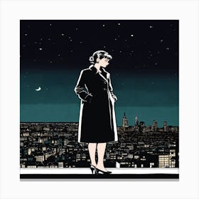 Illustration By Herge Of A City At Night Where A A (1) Canvas Print