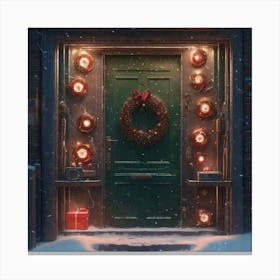 Christmas Decoration On Home Door Sharp Focus Emitting Diodes Smoke Artillery Sparks Racks Sy (5) Canvas Print