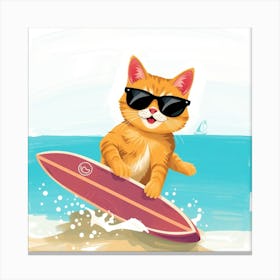 Orange Cat On Surfboard Canvas Print