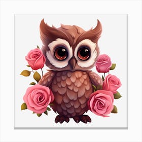 Owl With Roses Canvas Print