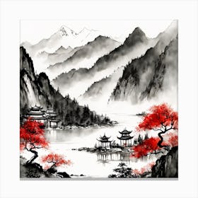 Chinese Landscape Mountains Ink Painting (90) Canvas Print