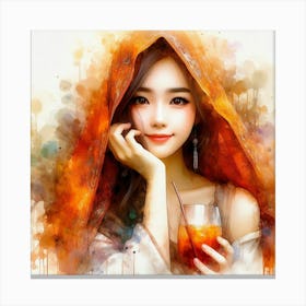 Asian Girl With Drink Canvas Print
