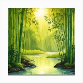 A Stream In A Bamboo Forest At Sun Rise Square Composition 317 Canvas Print