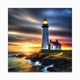 Lighthouse At Sunset 8 Canvas Print