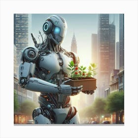 Robot Holding A Plant Canvas Print