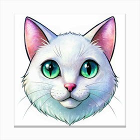 White Cat With Green Eyes Digital Painting Canvas Print