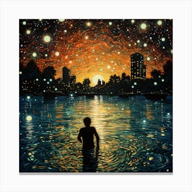 Swimming In The Starry Night Canvas Print