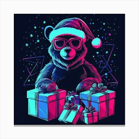 Vector Illustration Glowing Neon Bear In A Santa Generated AI. Wall Art Print 1 Canvas Print