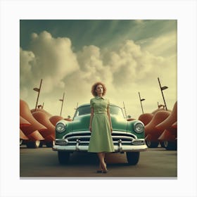 Woman In Front Of A Car Canvas Print