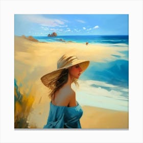 Painting Of Woman On The Beach Canvas Print