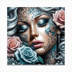 Tattooed Woman With Roses Canvas Print