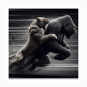 Lion And Gorilla Fighting Canvas Print