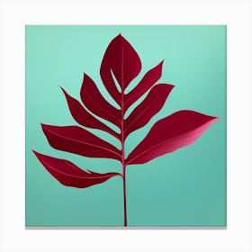 Burgundy Tropical Leaf against a see blue background, 1273 Canvas Print