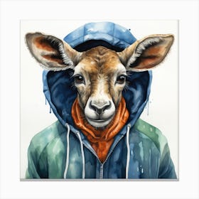 Watercolour Cartoon Kudu In A Hoodie 3 Canvas Print