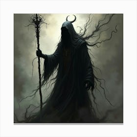 A Dark Figure Holding A Staff Of Swirling Shadows 1 Canvas Print