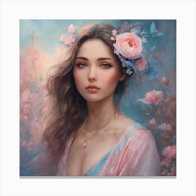 Beautiful Woman With Flowers Canvas Print