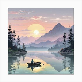 Lake With Boat In Mountain Art Print (2) Canvas Print