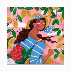Girl With A Basket and Lemon Canvas Print