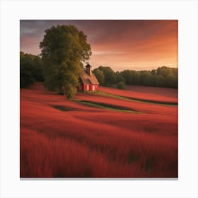 Red Field At Sunset Canvas Print