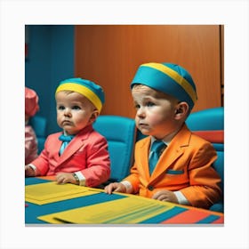 Three Babies In Suits Canvas Print