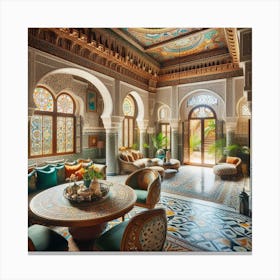 The dining hall in the middle of a traditional Moroccan house 4 Canvas Print