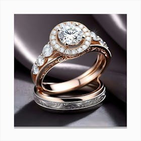 A Stunning, Intricately Designed Wedding Ring Set, Featuring A Brilliant Centerpiece Diamond (1) Canvas Print