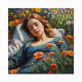 Girl Sleeping In A Field Of Flowers Canvas Print