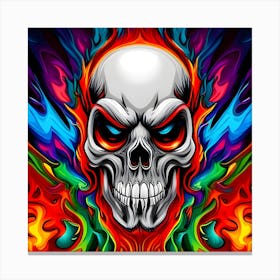 Colorful Skull With Flames Canvas Print