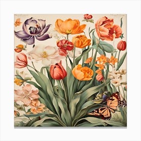 Tulips And Butterflies Canvas Print