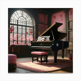Steinway grand piano in Japanese animated versions of Hellokitty Images cute, cinematic experience, 8k, fantasy art, RPG style 4 Canvas Print